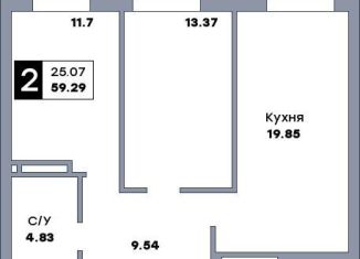 2-ком. квартира на продажу, 59.3 м2, Самарская область