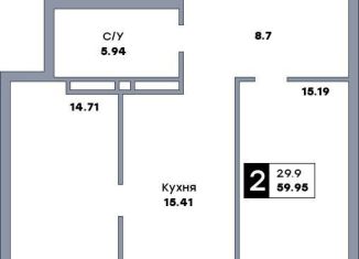 2-комнатная квартира на продажу, 60 м2, Самара, метро Российская, улица Советской Армии, 214