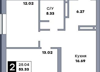 Двухкомнатная квартира на продажу, 53.3 м2, Самара, метро Российская