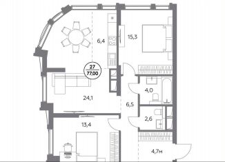 Продается 2-ком. квартира, 77 м2, Москва, ЦАО, улица Фридриха Энгельса, 58с3