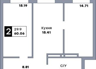 Двухкомнатная квартира на продажу, 60.1 м2, Самара, метро Российская