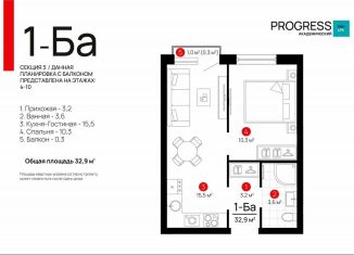 Продажа 1-комнатной квартиры, 32.9 м2, Екатеринбург