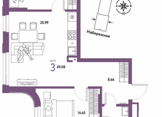 Продам 3-ком. квартиру, 69.1 м2, Новосибирск, метро Заельцовская, 2-я Сухарная улица, 109