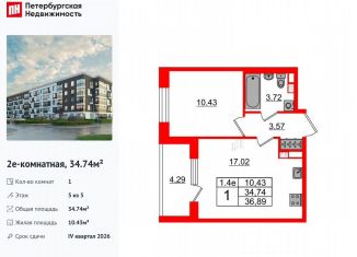 1-комнатная квартира на продажу, 34.7 м2, Санкт-Петербург, муниципальный округ Пулковский Меридиан