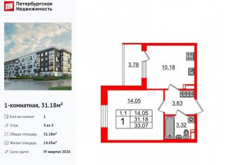 Продам однокомнатную квартиру, 31.2 м2, Санкт-Петербург, метро Звёздная