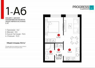 Продается 1-комнатная квартира, 32.6 м2, Екатеринбург