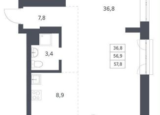 Продаю квартиру студию, 57.8 м2, Новосибирск, Красный проспект, 236