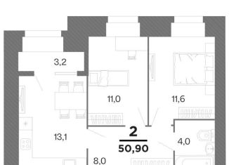 Продажа двухкомнатной квартиры, 50.9 м2, Рязань