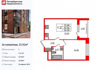 Продам однокомнатную квартиру, 32.9 м2, Санкт-Петербург, метро Московская, 1-й Предпортовый проезд, 1