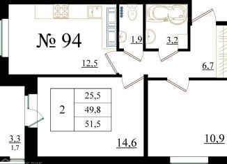 Продается 2-ком. квартира, 51.5 м2, Гатчина, Красносельское шоссе