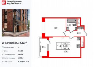 Продается однокомнатная квартира, 34.3 м2, Санкт-Петербург, метро Московская, 1-й Предпортовый проезд, 1