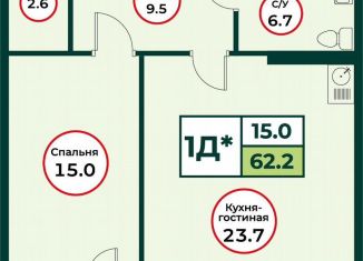 2-комнатная квартира на продажу, 62.3 м2, Красноярский край, квартал Магистральный, 7А