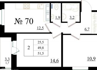 Продам 2-ком. квартиру, 51.5 м2, Гатчина, Красносельское шоссе