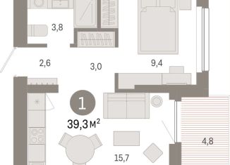 Продажа 1-комнатной квартиры, 39.3 м2, Новосибирск, Заельцовский район