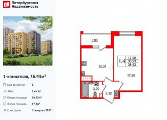 Продам 1-комнатную квартиру, 36.9 м2, Санкт-Петербург, муниципальный округ Коломяги