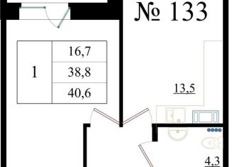 1-комнатная квартира на продажу, 40.6 м2, Гатчина, Красносельское шоссе