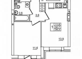 Продажа 1-ком. квартиры, 34.3 м2, Волгоград