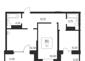 Продам 3-комнатную квартиру, 72.1 м2, Алтайский край, Ипподромская улица, 2