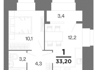 Продается 1-комнатная квартира, 33.2 м2, Рязань, Московский район