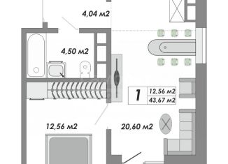 Продается 1-комнатная квартира, 43.7 м2, Оренбург, улица Гаранькина, 22