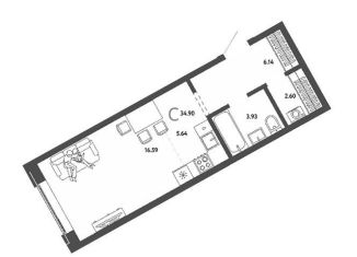 Продам квартиру студию, 34.9 м2, Новосибирск, метро Площадь Гарина-Михайловского