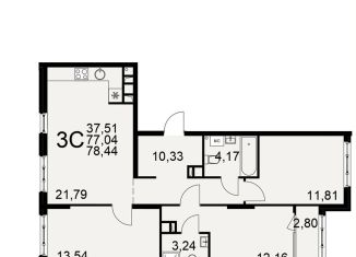 Продажа трехкомнатной квартиры, 79.8 м2, Рязань