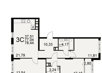 Продам 3-ком. квартиру, 79.8 м2, Рязань