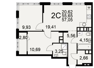 Продажа 2-комнатной квартиры, 58.5 м2, Рязань