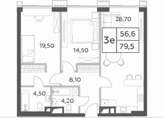 2-комнатная квартира на продажу, 79.5 м2, Москва, проспект Генерала Дорохова, вл1к1, ЖК Вилл Тауэрс