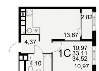 Продажа однокомнатной квартиры, 35.9 м2, Рязань