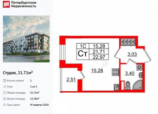 Квартира на продажу студия, 21.7 м2, Санкт-Петербург, метро Звёздная