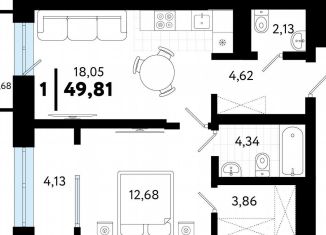 Продаю 1-комнатную квартиру, 49.8 м2, Тюмень