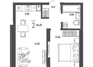 Продажа 2-ком. квартиры, 36.9 м2, Новосибирск, метро Площадь Гарина-Михайловского