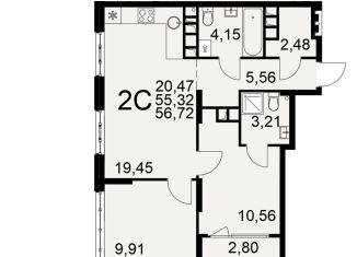 Продам 2-ком. квартиру, 58.1 м2, Рязань