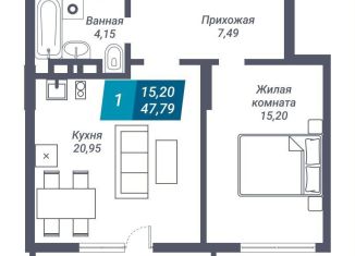 1-ком. квартира на продажу, 47.8 м2, Новосибирск, улица Королёва, 19, метро Маршала Покрышкина