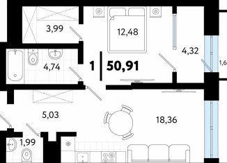 Продаю однокомнатную квартиру, 51.7 м2, Тюмень