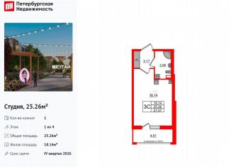 Продается квартира студия, 25.3 м2, посёлок Шушары