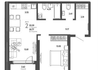 Продается 2-ком. квартира, 53.4 м2, Новосибирск, метро Площадь Гарина-Михайловского