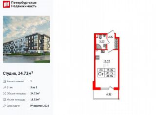 Продается квартира студия, 24.7 м2, Санкт-Петербург, метро Звёздная