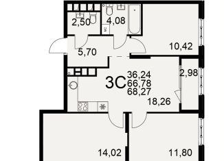 Продается 3-комнатная квартира, 69.8 м2, Рязань