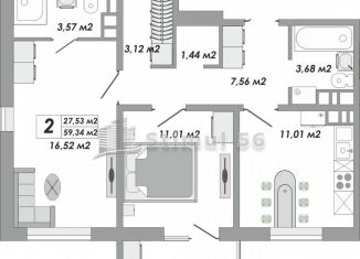 Продажа 2-ком. квартиры, 59.3 м2, Оренбург, Ленинский район