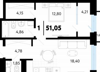 Продам 1-ком. квартиру, 52.7 м2, Тюмень