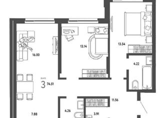 Продается 3-ком. квартира, 74.5 м2, Новосибирск, метро Площадь Гарина-Михайловского