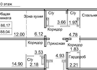 Продам четырехкомнатную квартиру, 89.4 м2, рабочий посёлок Краснообск, 3-й микрорайон, 12А