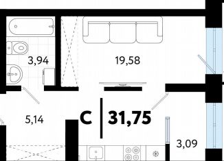 Квартира на продажу студия, 33.4 м2, Тюмень, Ленинский округ