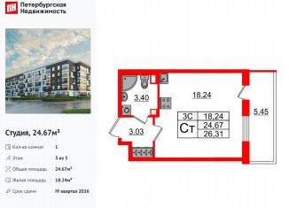 Продам квартиру студию, 24.7 м2, Санкт-Петербург, Московский район