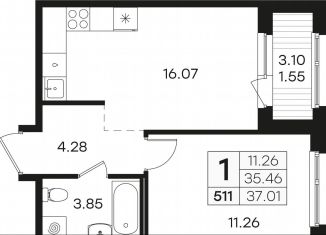 Продам 1-ком. квартиру, 37 м2, посёлок Парголово