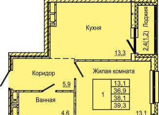 Однокомнатная квартира на продажу, 39.3 м2, Пермь, Индустриальный район, улица Красных Командиров, 6