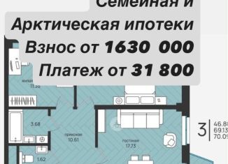 Трехкомнатная квартира на продажу, 70.1 м2, Архангельск, территориальный округ Майская горка