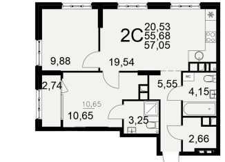 Продается 2-ком. квартира, 58.4 м2, Рязань